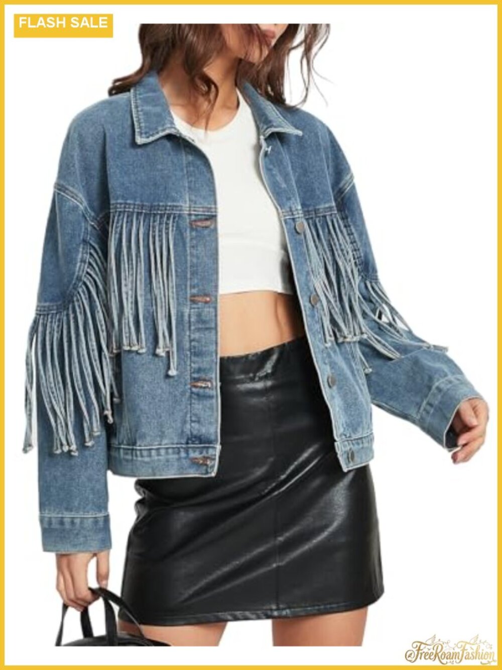 Oversized Fringed Denim Jacket Women Western Jean Button